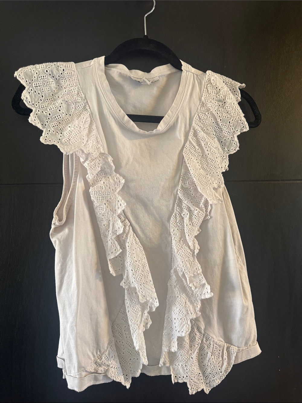 Topshop White Eyelet Ruffle Tank